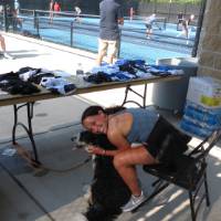 A Laker with her dog.